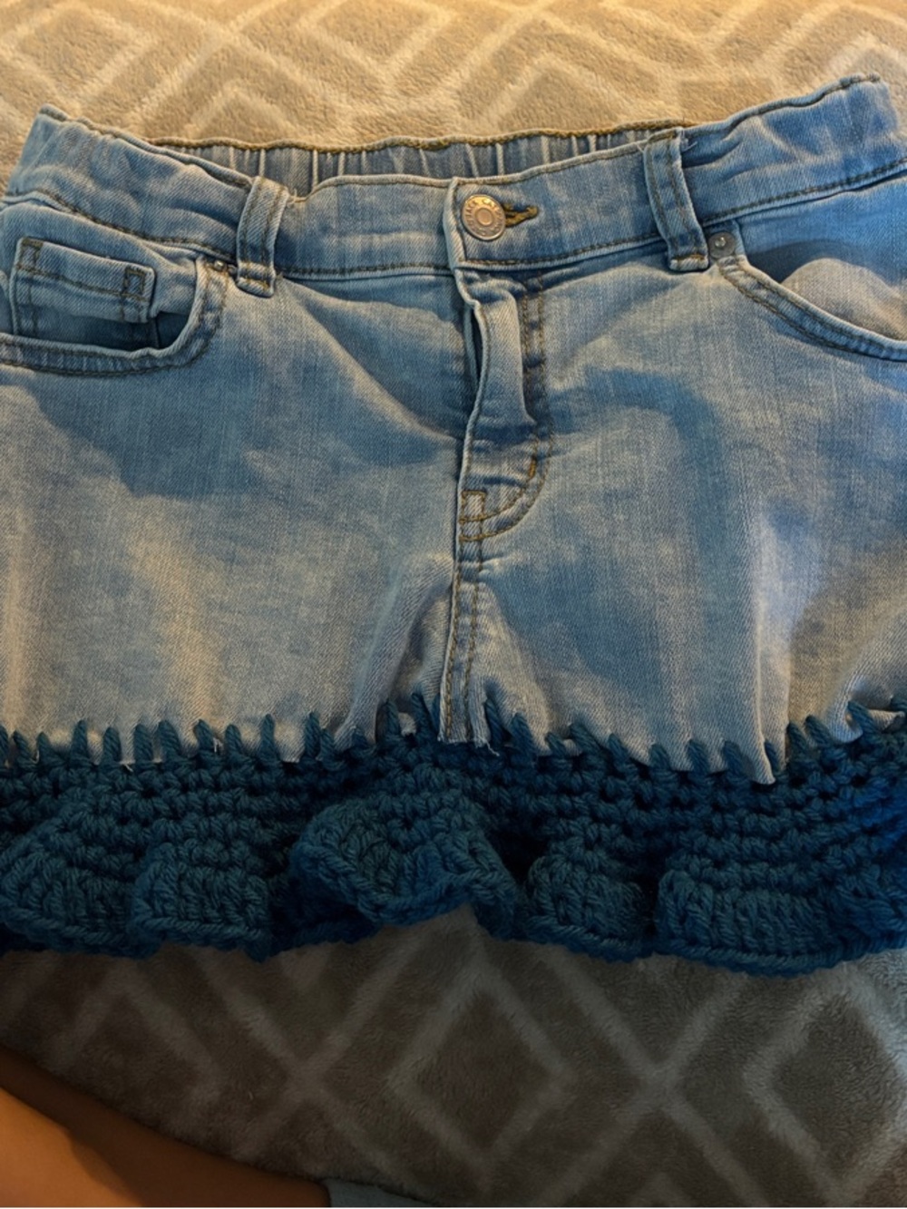 Cat & Jack Light Blue Denim Mini Skirt with Dark Blue Crochet Hem